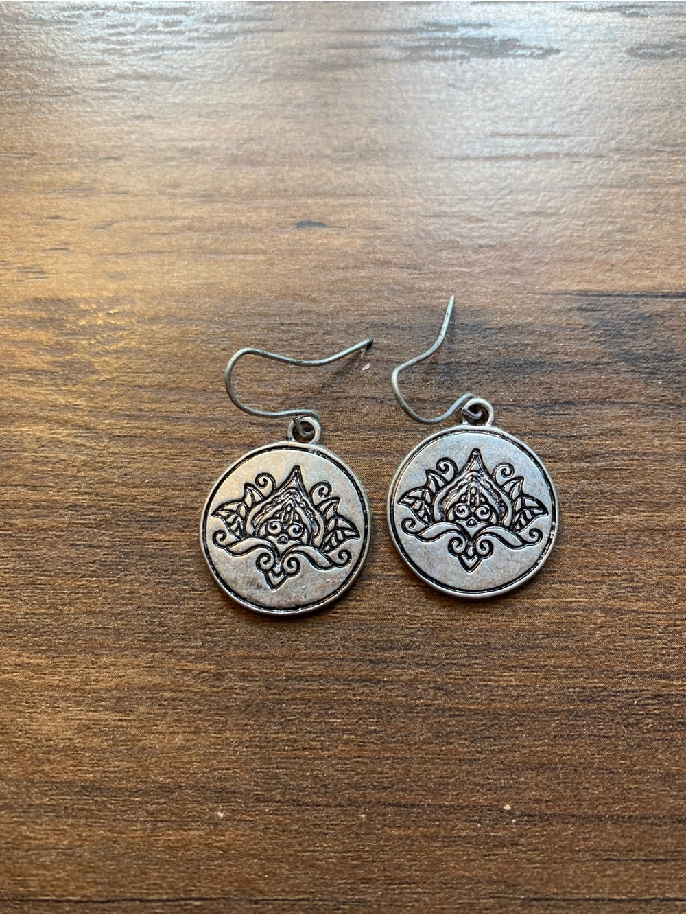 Silver-Tone Lotus Medallion Drop Earrings